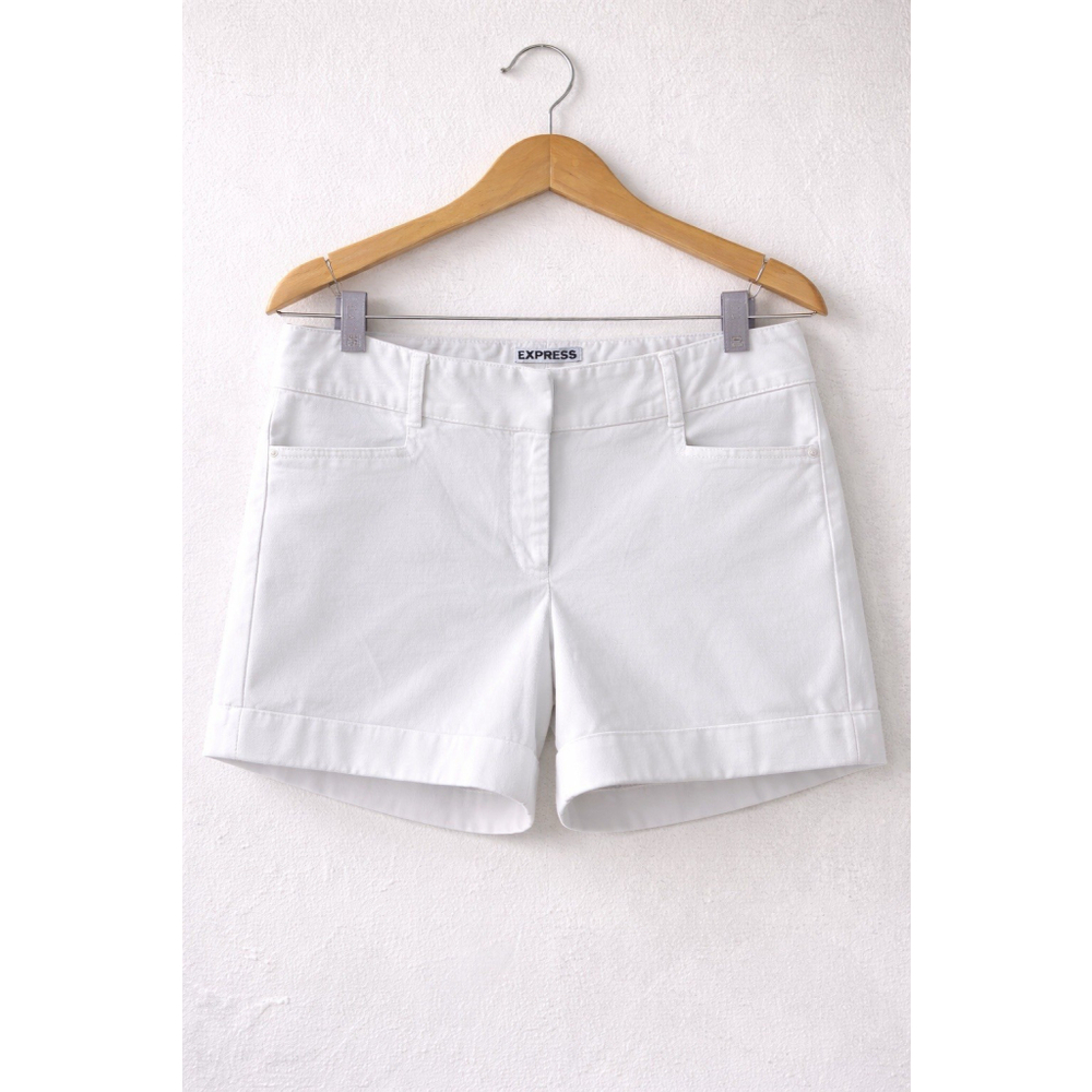 express chino shorts womens size 4 flat front mid rise white - Picture 2 of 11